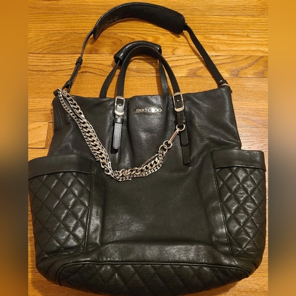 Jimmy Choo Blare Biker Leather Chain Black Bag - Picture 2 of 8